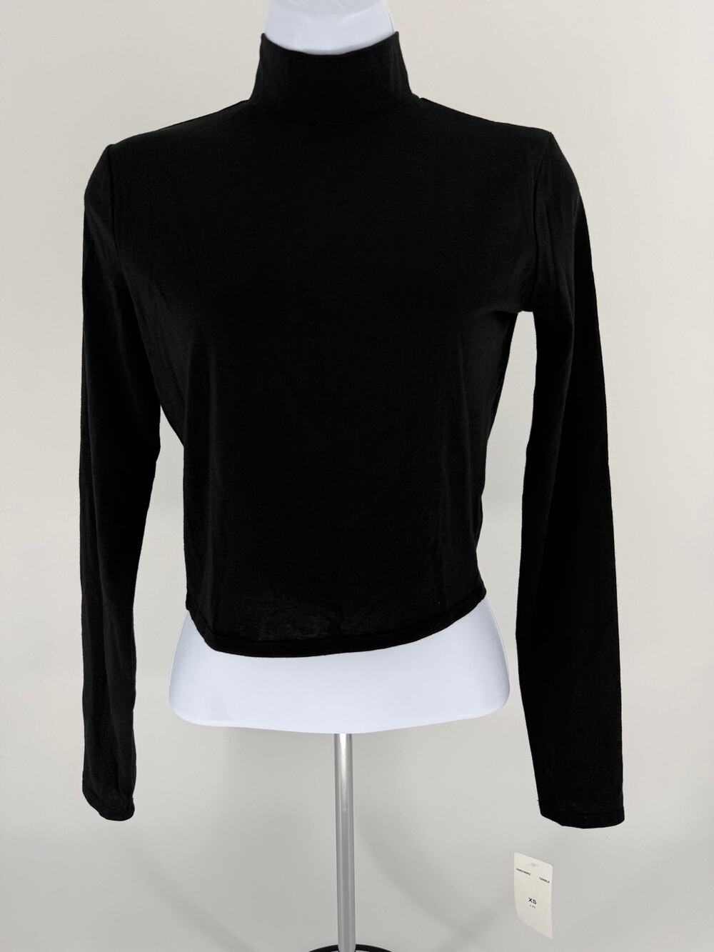 Kingston Grey Black Mock Neck Long Sleeve Cropped Top XS NWT Stretch Basic Tee